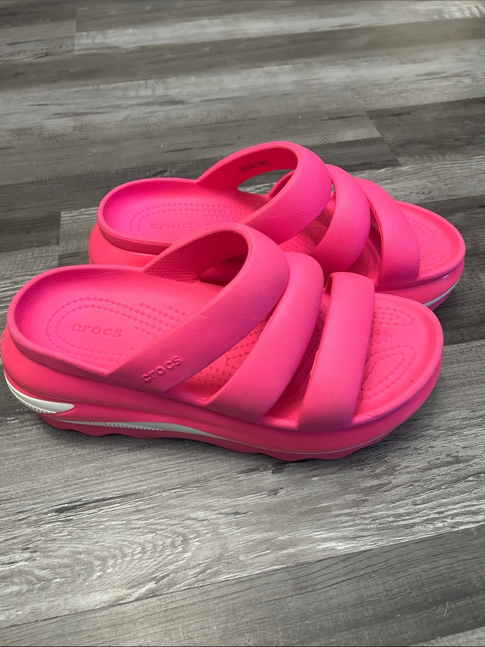CROCS Women's Triple-Band Platform Slide Sandals in Hot Pink